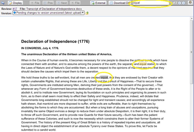 Collaborator document review tool